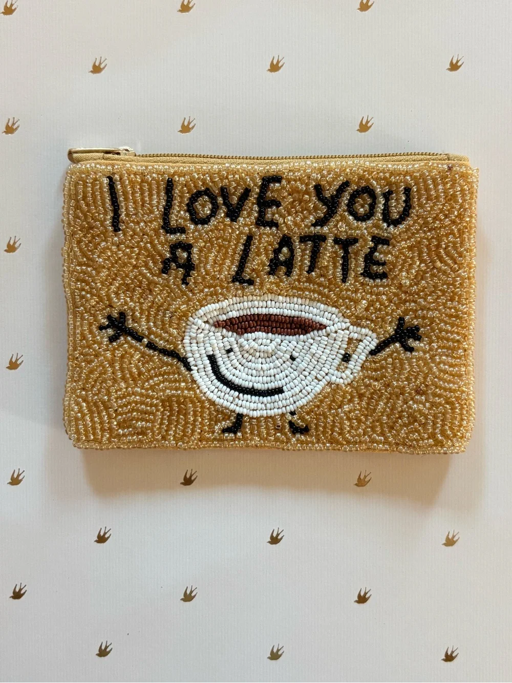 Beaded 'I Love You a Latte' Coffee Coin Pouch